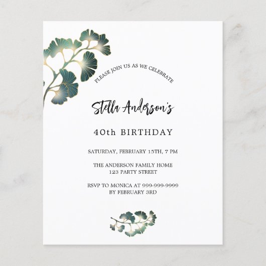 Verjaardag groen wit script budget uitnodiging flyer (Voorkant)