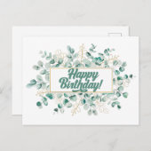 Verjaardag Groene en Gouden Eucalyptusbladeren Briefkaart (Voorkant / Achterkant)
