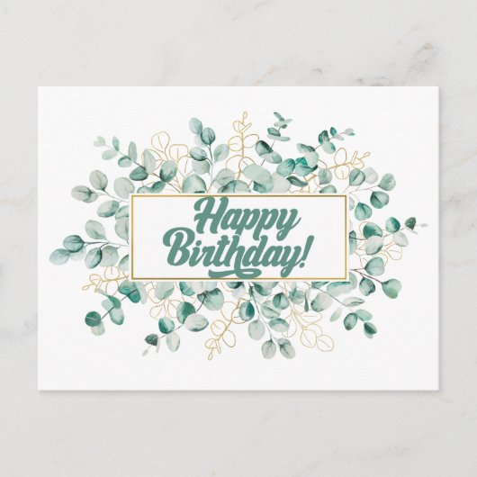 Verjaardag Groene en Gouden Eucalyptusbladeren Briefkaart (Voorkant)