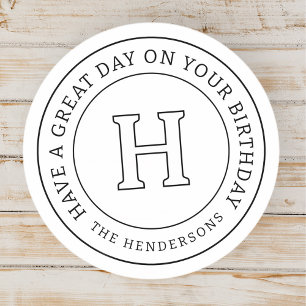 Verjaardag Groet Chic Modern Family Monogram Ronde Sticker