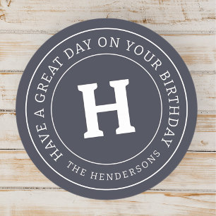 Verjaardag Groet Chic Modern Family Monogram Ronde Sticker