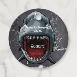 Verjaardag haai, haaienaanval, bedankjes labels