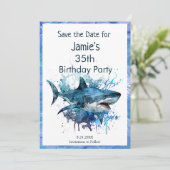 Verjaardag haai, haaienaanval, save the date (Staand voorkant)