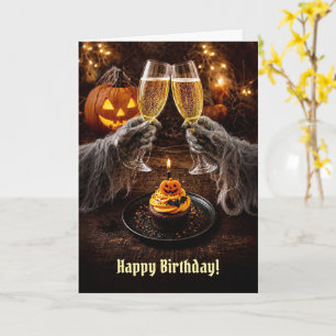 Verjaardag Halloween met Cupcake Champagne  Kaart