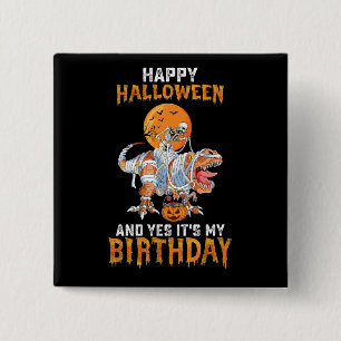 Verjaardag Halloween Skelet rijdt op Mummie Dinosa Vierkante Button 5,1 Cm