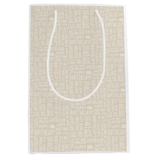 Verjaardag Hand Typografie in Beige Tinten Medium Cadeauzakje