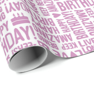 Verjaardag Hand Typografie in Roze Op Wit Cadeaupapier