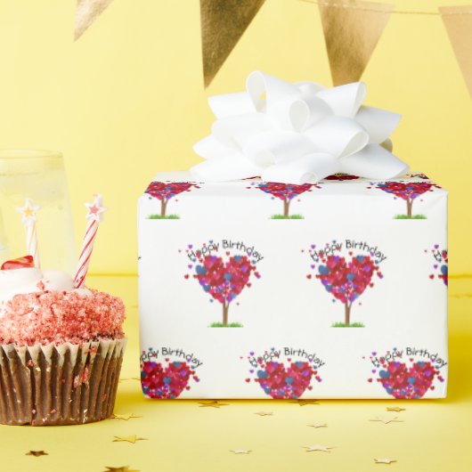 Verjaardag Hartboom op wit Cadeaupapier (Verjaardagsfeest)