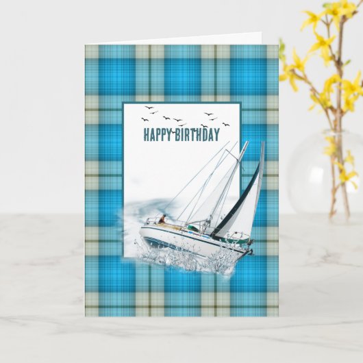 Verjaardag Heeling Zeilboot op Plaid Kaart (Gele Bloem)