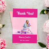 Verjaardag heet roze foto dank u kaart