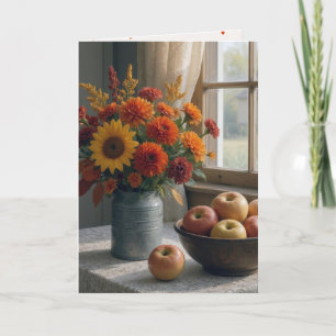 Verjaardag Herfst Bloemen Boeket en Appels Kaart