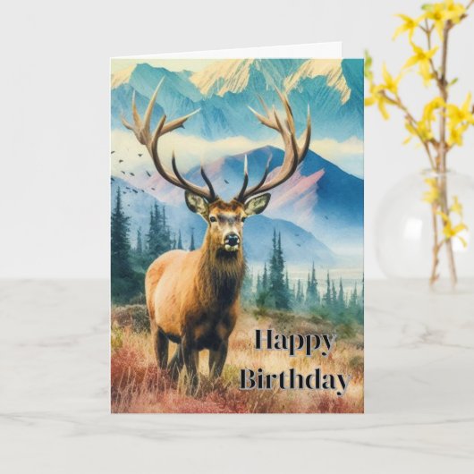 Verjaardag Herten met Gewei Groet Kaart (Gele Bloem)