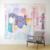Verjaardag Hippo Party Achtergrond Wandkleed (In Situ (horizontaal))