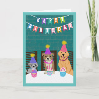 Verjaardag Honden die aan tafel zitten om te viere Kaart