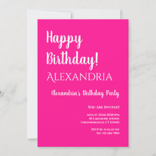 Verjaardag Hot Pink White Typografie Happy Birthda Kaart