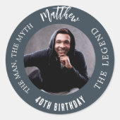 Verjaardag houtskool grijs foto man myth legende ronde sticker (Voorkant)
