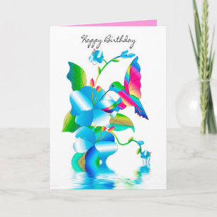 Verjaardag, Hummingbird & Flowers Kaleidoscoop Kaart