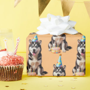 Verjaardag Husky Dog Cadeaupapier