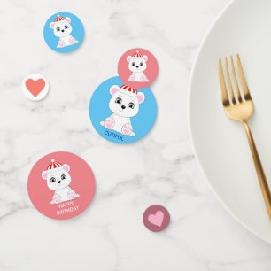 Verjaardag ijsbeer op roze & turquoise confetti