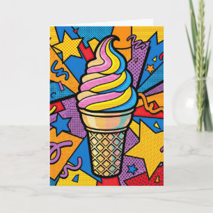 Verjaardag Ijsje Kegel en Confetti Pop Art Kaart