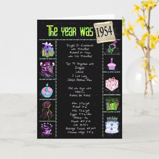 Verjaardag in 1954 kaart (Gele Bloem)