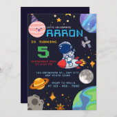 Verjaardag in de ruimte met astronauten en planete kaart (Voorkant / Achterkant)