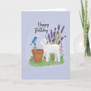 Verjaardag in de tuin met schapen en vogels kaart