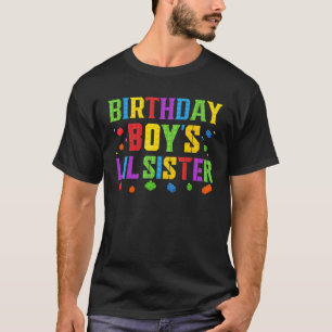 Verjaardag Jongen Lil Zuster Blokken Meester Brick T-shirt