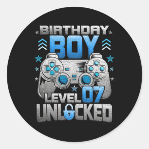 Verjaardag Jongen Niveau 7 Ontgrendeld Video Game Ronde Sticker