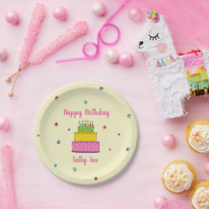 Verjaardag Kaars Kleurrijke Taart Confetti Feest Papieren Bordje