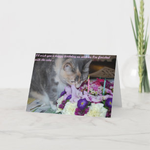 Verjaardag Kaart, bloemen en kat Kaart