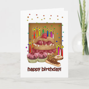 Verjaardag Kaart - Cakes Cookies Cup Cakes Kaarsen