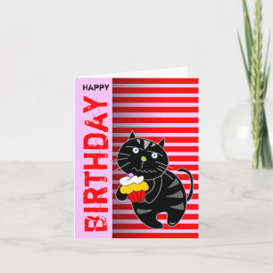 Verjaardag Kaart Cupcake Black Cat