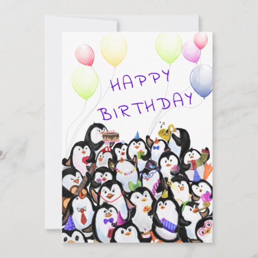 Verjaardag Kaart Happy Penguins Party (Voorkant)