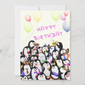 Verjaardag Kaart met Happy Penguins Party (Voorkant)