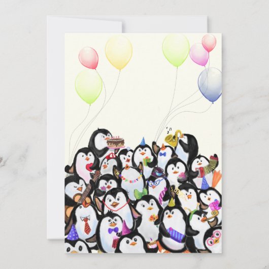 Verjaardag Kaart met Happy Penguins Party (Achterkant)