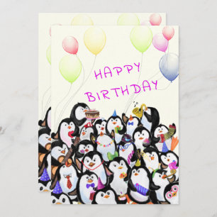 Verjaardag Kaart met Happy Penguins Party