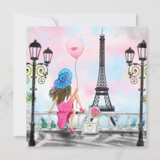 Verjaardag Kaart met vrouw in Paris Eiffeltoren (Achterkant)