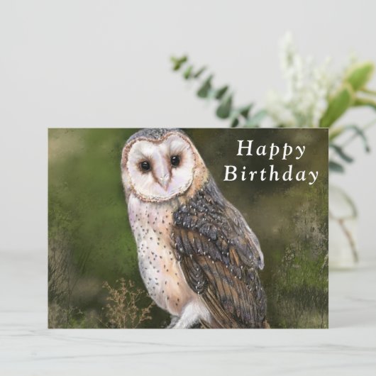 Verjaardag Kaart met Westerne Schuur Uil (Staand voorkant)