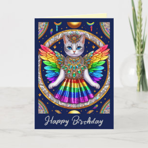 Verjaardag Kaart Rainbow Pride Angel Cat Sparkle