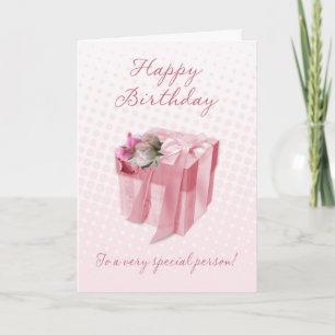 Verjaardag Kaart - roze geschenkdoos - aan een zee