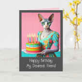 Verjaardag Kaart | Sphynx Kat Dame met Verjaardags (Gele Bloem)