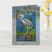 Verjaardag Kaart van broer met grote blauwe reiger (Gele Bloem)