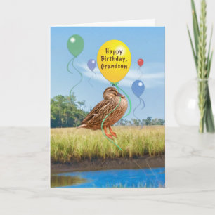 Verjaardag Kaart van kleinzoon met eend en ballonn