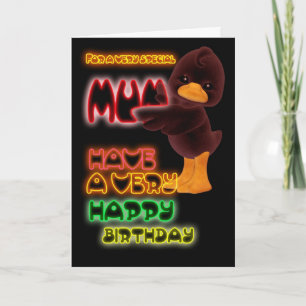 Verjaardag Kaart voor mama, neon met eend