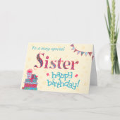 Verjaardag Kaart voor Zuster, Bunting, Geschenken (Voorkant)