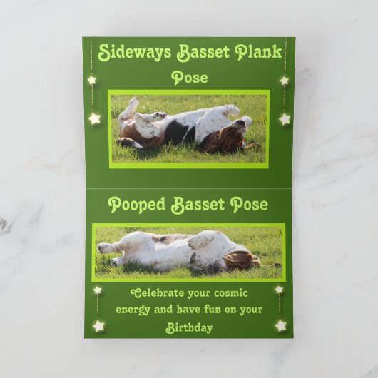 Verjaardag Kaart w / Funny Basset Hound Yoga Poses (Binnen)