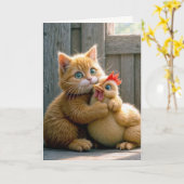Verjaardag kat en kip kaart (Gele Bloem)