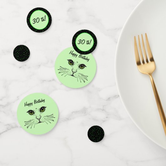 Verjaardag Kat Gezicht Groene Ogen Polka Dots Confetti (Groep)