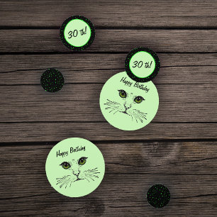 Verjaardag Kat Gezicht Groene Ogen Polka Dots Confetti